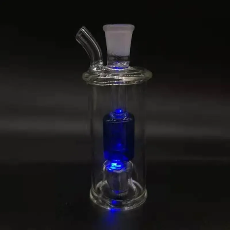 LED Mini Bong Hookah With 10mm Male Oil Burner Pipe Silicone Hose Drip Tip Percolator Glow In Dark Perc Glass Water Bongs Portable Smoking Set