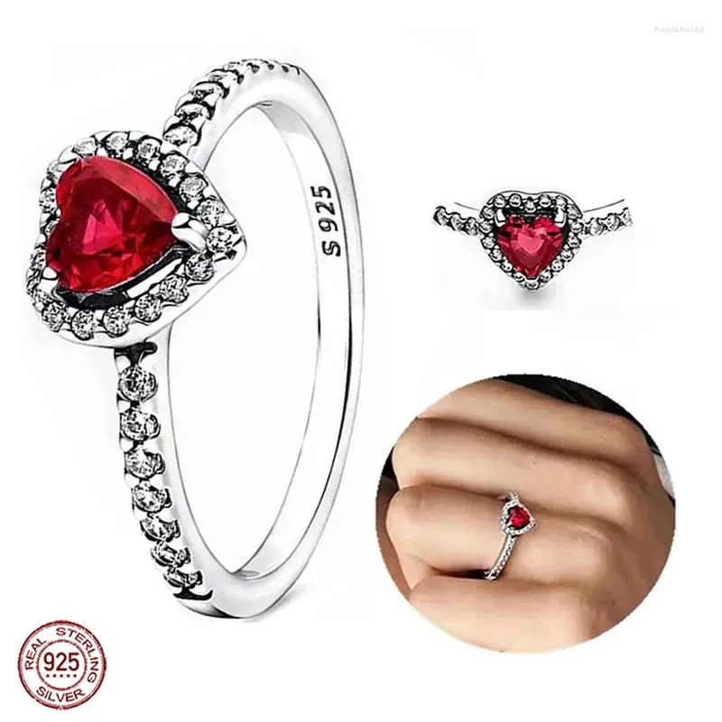 Cluster Rings Selling 925 Sterling Silver Red Heart-shaped Ring Colorful Crystal Fit Charming Bracelets Women's Jewelry DIY Gifts