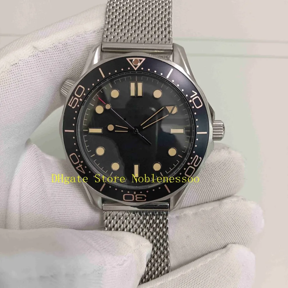 Real Po Men's Automatic Watch Mens 42mm Black Dial 007 Ingen tid att dö 300 m rostfritt stålarmbandutgåva Professional A223R