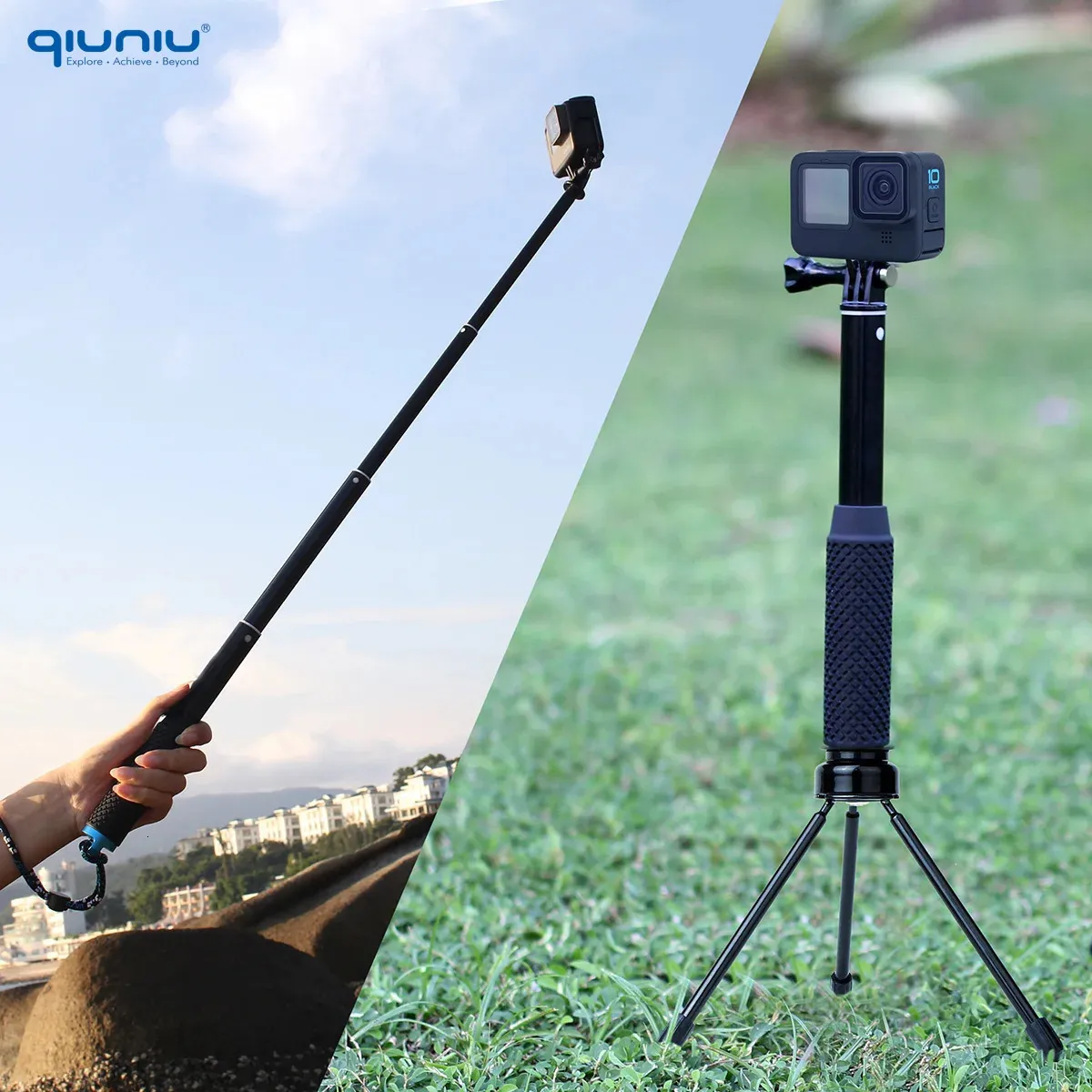 QIUNIU monopode extensible perche Selfie pour Hero 121110 support trépied Akaso Sam DJI Insta360 Smartphone 240309