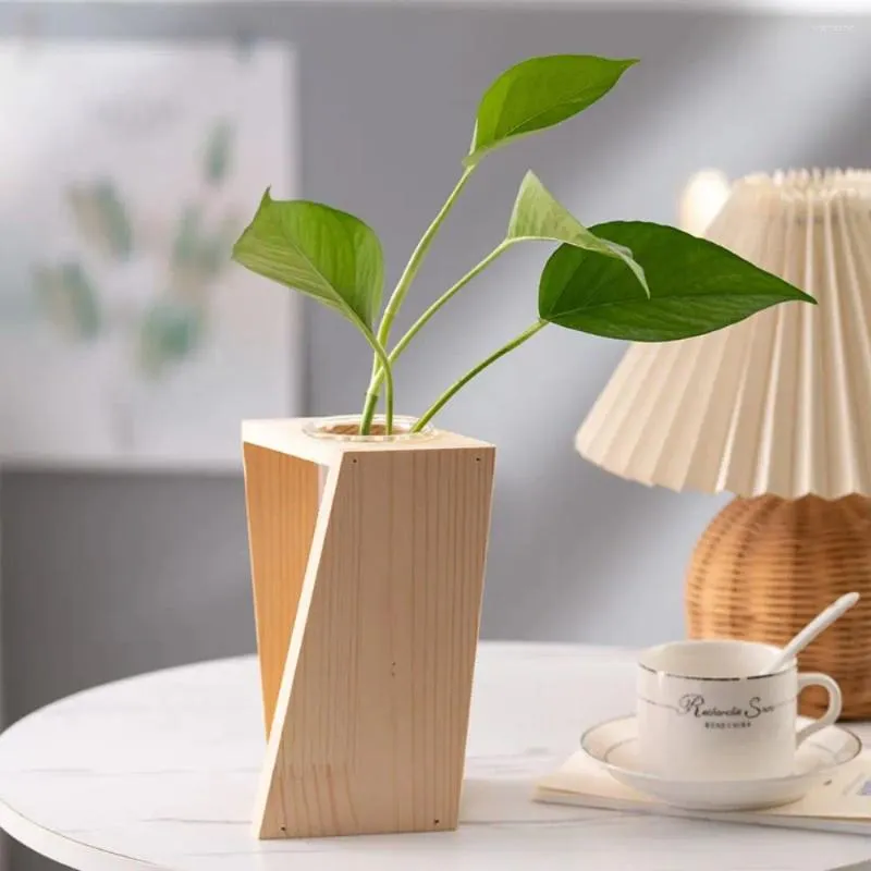 使いやすい花瓶木製フレーム水耕栽培花瓶シンプルなデザインデスクトップ装飾