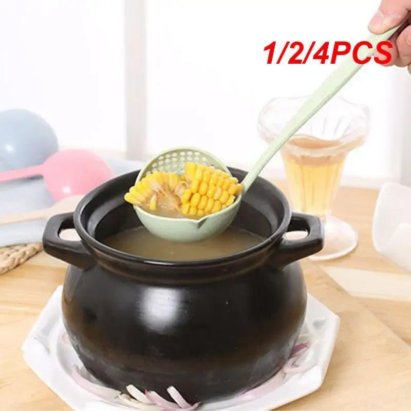 Spoons 1/2/4PCS Soup Spoon Long Handle Kitchen Strainer Solid Color Cooking Colander Scoop Plastic Tableware