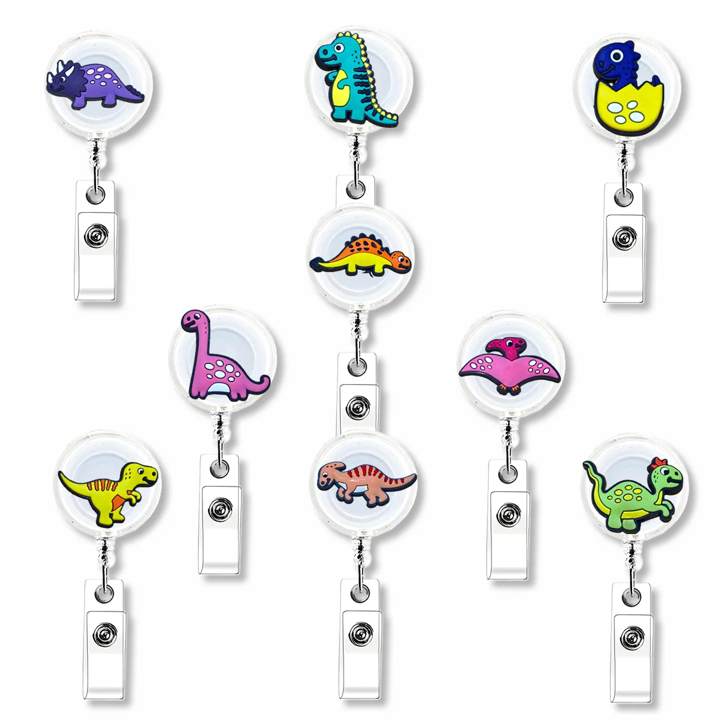 Business Card Files 9Pcs Cute Dinosaur Retractable Badge Holders Id With Clip Reel For Student Meeting School Office Drop Delivery Otcw0