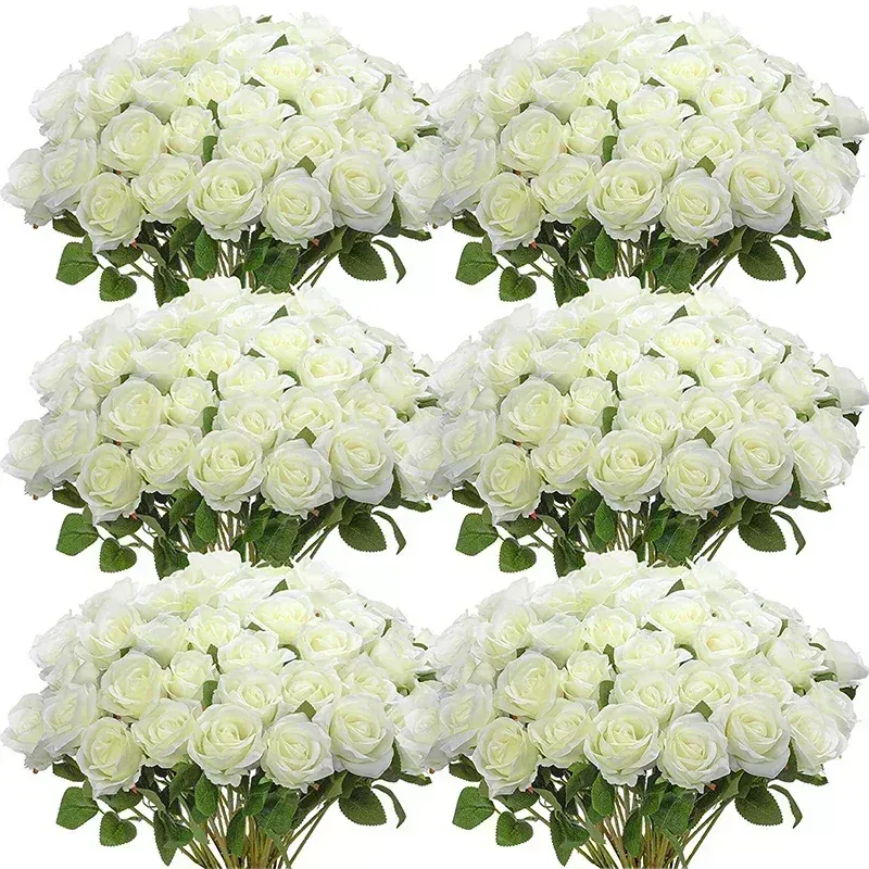 装飾50 PCS人工ローズフラワーシルクバラ花束本物の結婚式のセンターピースパーティーの装飾用の偽のバラ