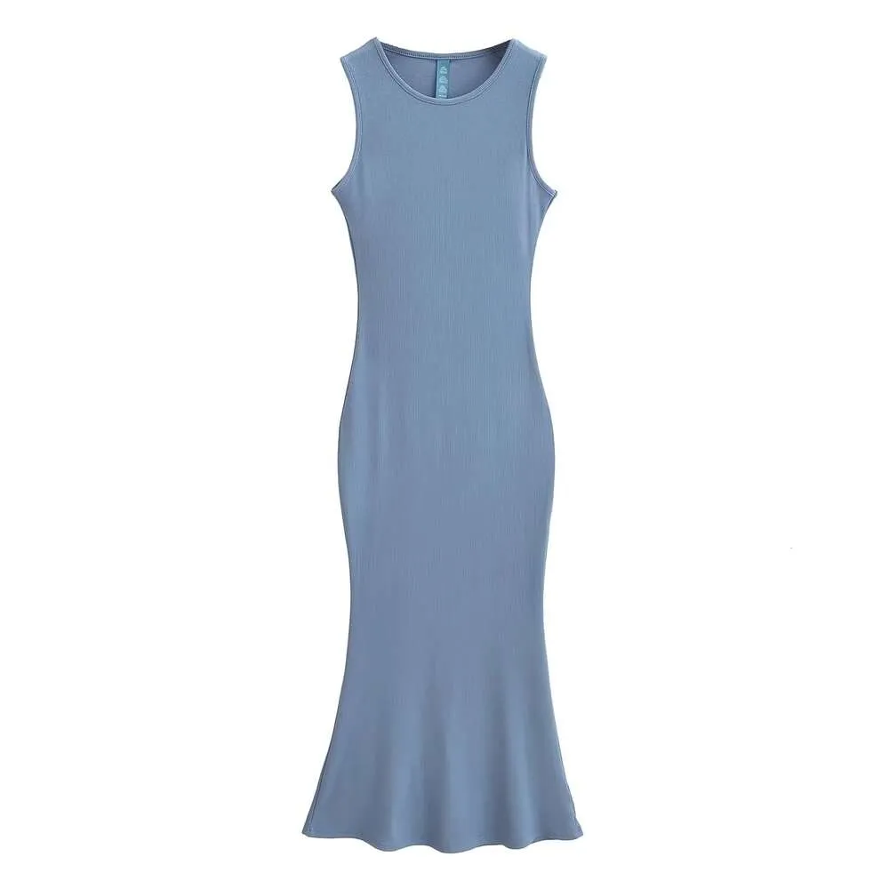 새로운 스타일 섹시한 매운 소녀 슬림 핏 디자인 단색 탄력성 민소매 피쉬 테일 스커트 여자 드레스 501260