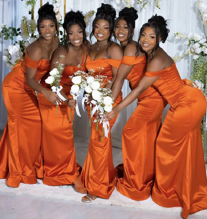bright orange dresses bridesmaid Mermaid Satin Dress Sail into the night with confidence and take your style to the next level! Burnt Orange Bridesmaids Dresses A-Line