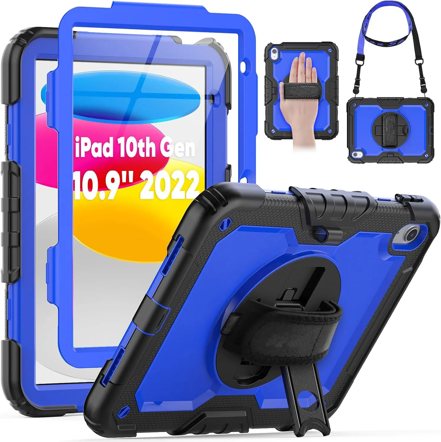 With PET Screen Protector Hybrid Shockproof Rugged Tough Impact Armor Silicone Stand Hand Grip Cases Shoulder Strap For iPad Mini 5 6 10th 10.9 Pro 11 Air 4 10.5 10.2