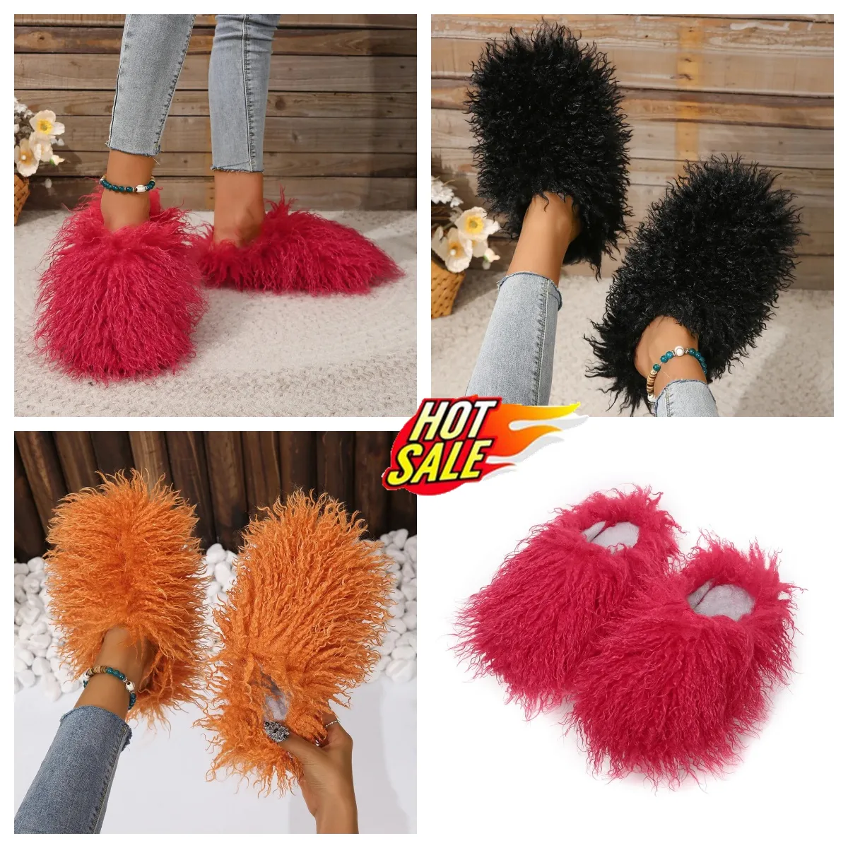 Chinelos Desgaste Externo GAI Soft Bottom Home Feminino Atacado Flat Furry Home Doce popular tendência de desgaste Meia embalagem chinelos bigsize novos Chinelos de Pele Mulheres Inverno