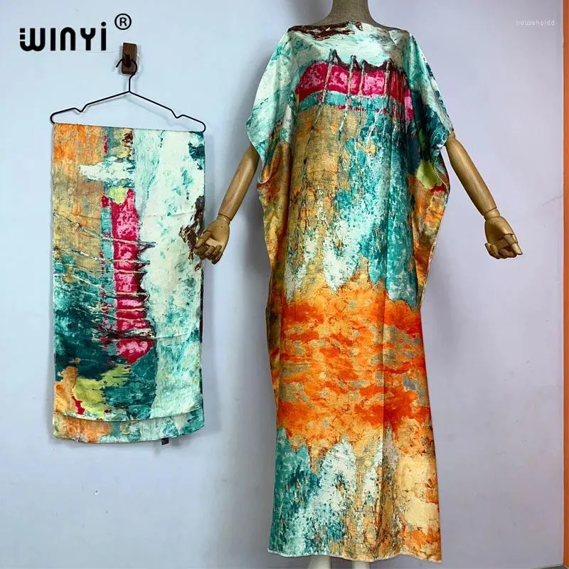 Roupas étnicas WINYI Vestido Beach Wear Turquia Vestidos com Cinto Bohemia Imprimir Dashiki Mulheres Abaya Kaftan Verão Cor Africano para Mulher