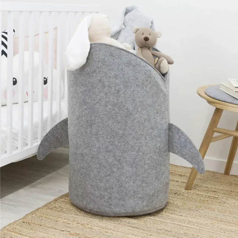 Baskets Large Capacity Shark Shape Storage Basket Toys Clothing Container Dustproof Animal Felt Laundry Bag For Baby Kids Home Organizer