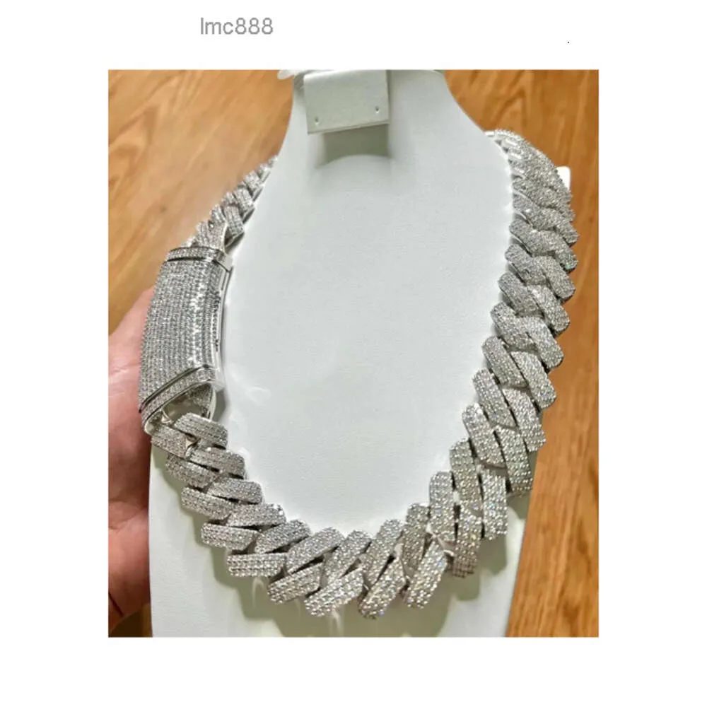 25mm Miami Cuban Link Chain VVS Moissanite Diamond Stubbed 925 Sterling Silver White Gold Plated 18-24