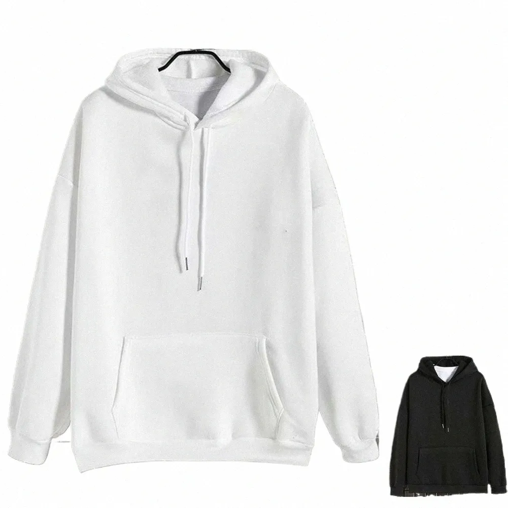 Stijlvolle Heren Hoodie Met Capuchon Warme Grote Zak Eenvoudige Stijl Herfst Hoodie j0Ra #