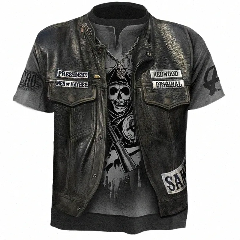 Мужская мотоциклевая футболка винтаж панк с коротки