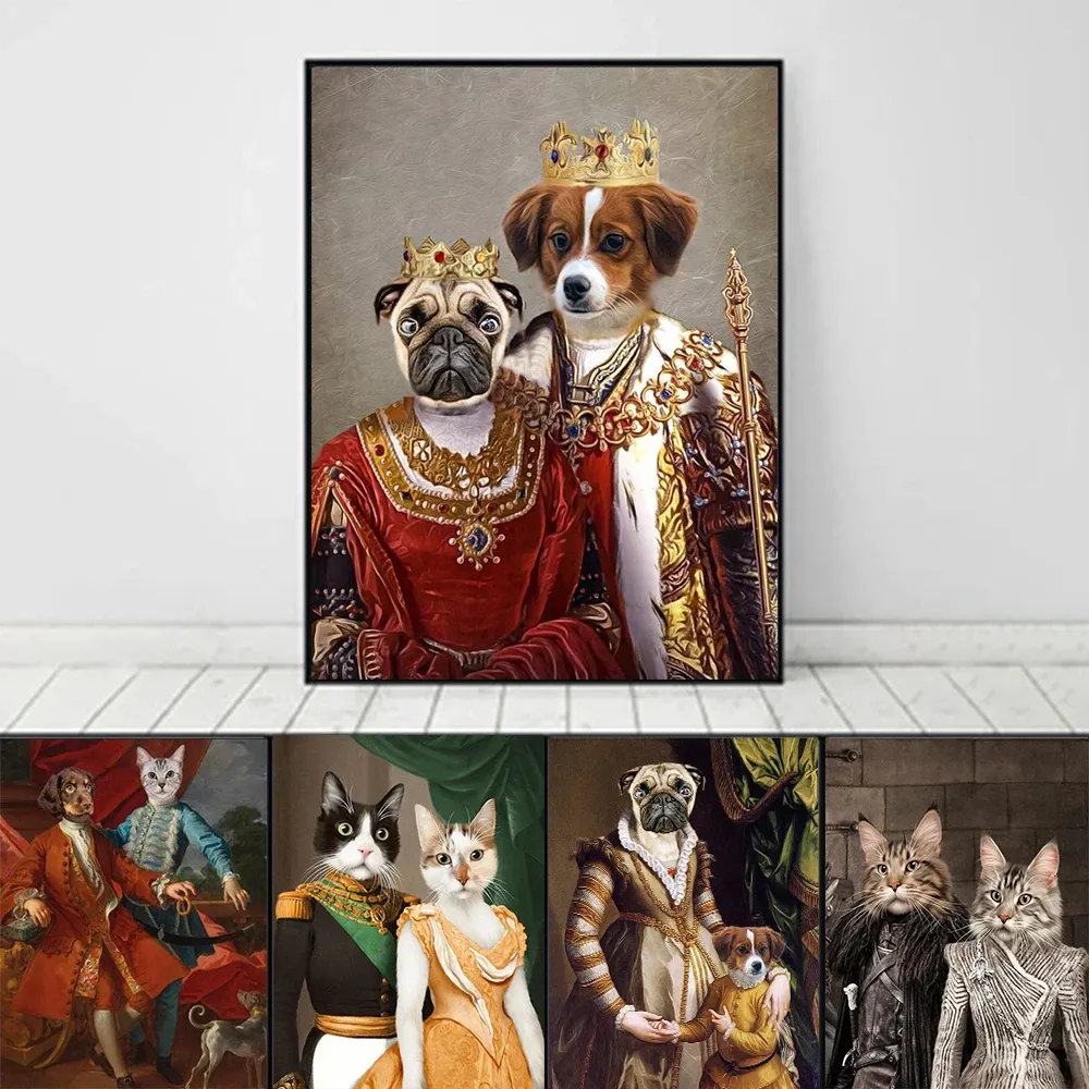 Kalligrafie Persoonlijkheid Huisdier Foto Custom Poster Prints Home Decor Grappige Koninklijke Dieren Hond Kat In Pak Aangepaste Canvas Schilderij Wall Art