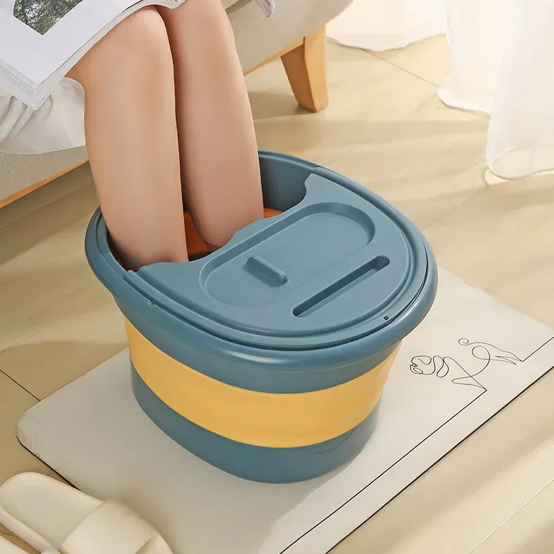 Masseur baignoire à pied pliable baignoire de pied de pied portable avec couvercle lavabo de lavage à la maison panier à linge de massage de massage de bain de trempage