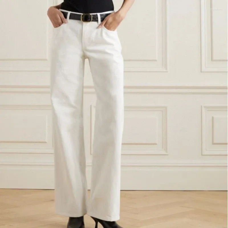 Kvinnors jeans Lossa avslappnad vit hög midja breda benbyxor för alla säsonger Kvinna