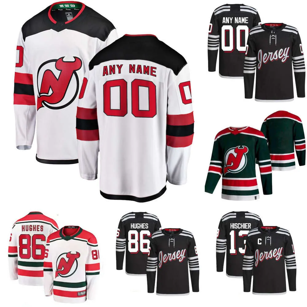 New Jersey Custom Devils Hockey Jerseys 86 Jack Hughes 13 Nico Hischier 43 Luke Hughes 28 Timo Meier 15 Jamie Langenbrunner 7 Dougie Hamilton 91 Dawson Mercer