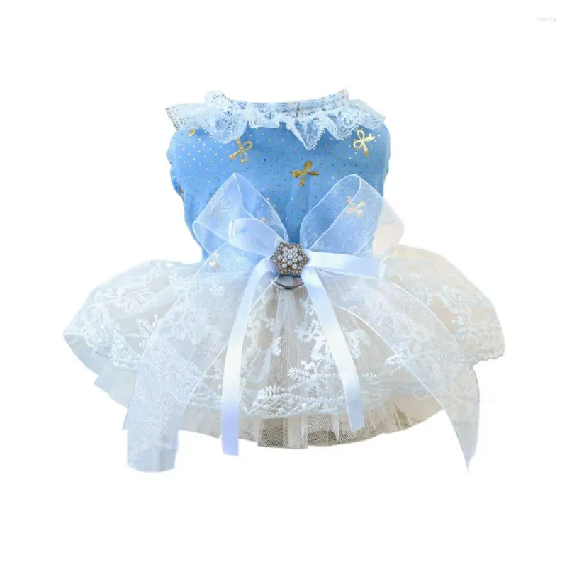 Hundkläder Pet Outfit med Bow Decoration Charmig Princess Dress Breattable Mesh Sparcing Spring for Wedding