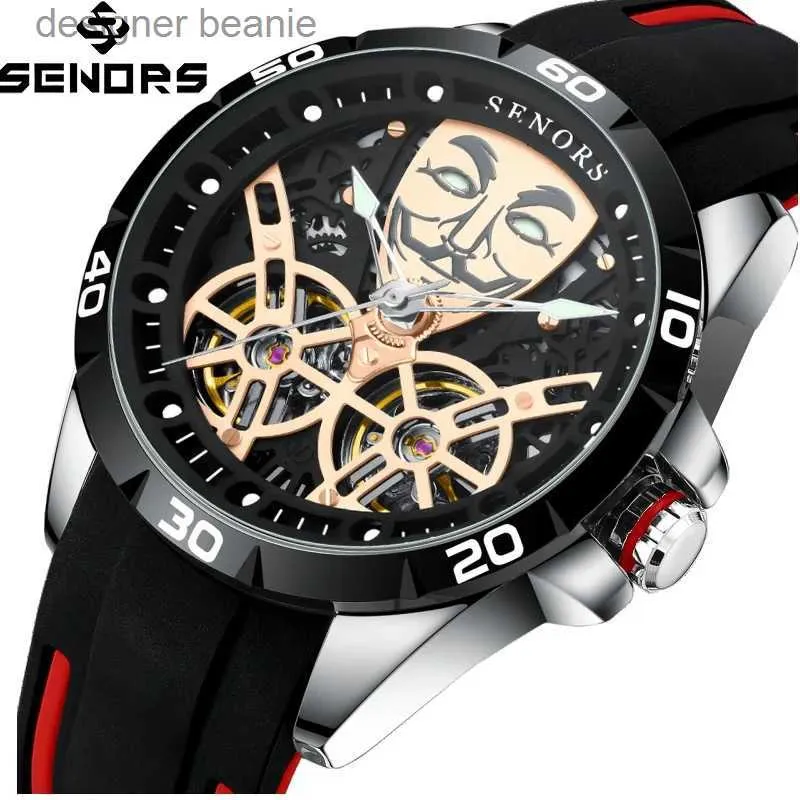 Wristwatches SENERS SN207 Mens Automatic Mechanical Mens Skeleton Double Touillon Spherical Glass Clock 316L 3ATM HollowC24410