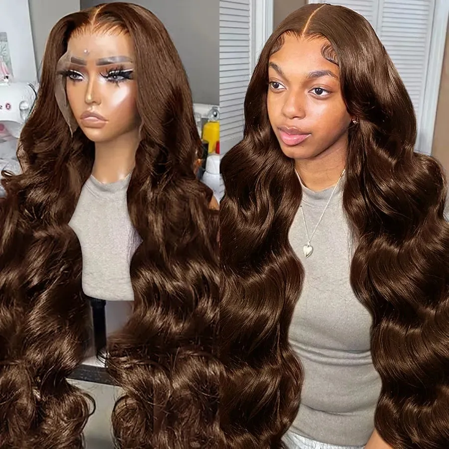 Chocolate Brown Lace Front Wigs Body Wave Human Hair Wigs Transparent 13x4 Lace Frontal Wig Pre Plucked Colored Human Hair