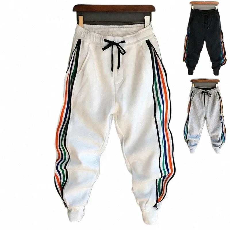 homme Fi Hip Hop Streetwear Men Striped Patchwork Harem Pants Korean Loose Fit Cuffed Jogger Sweatpants Trousers For Male 30Lt#