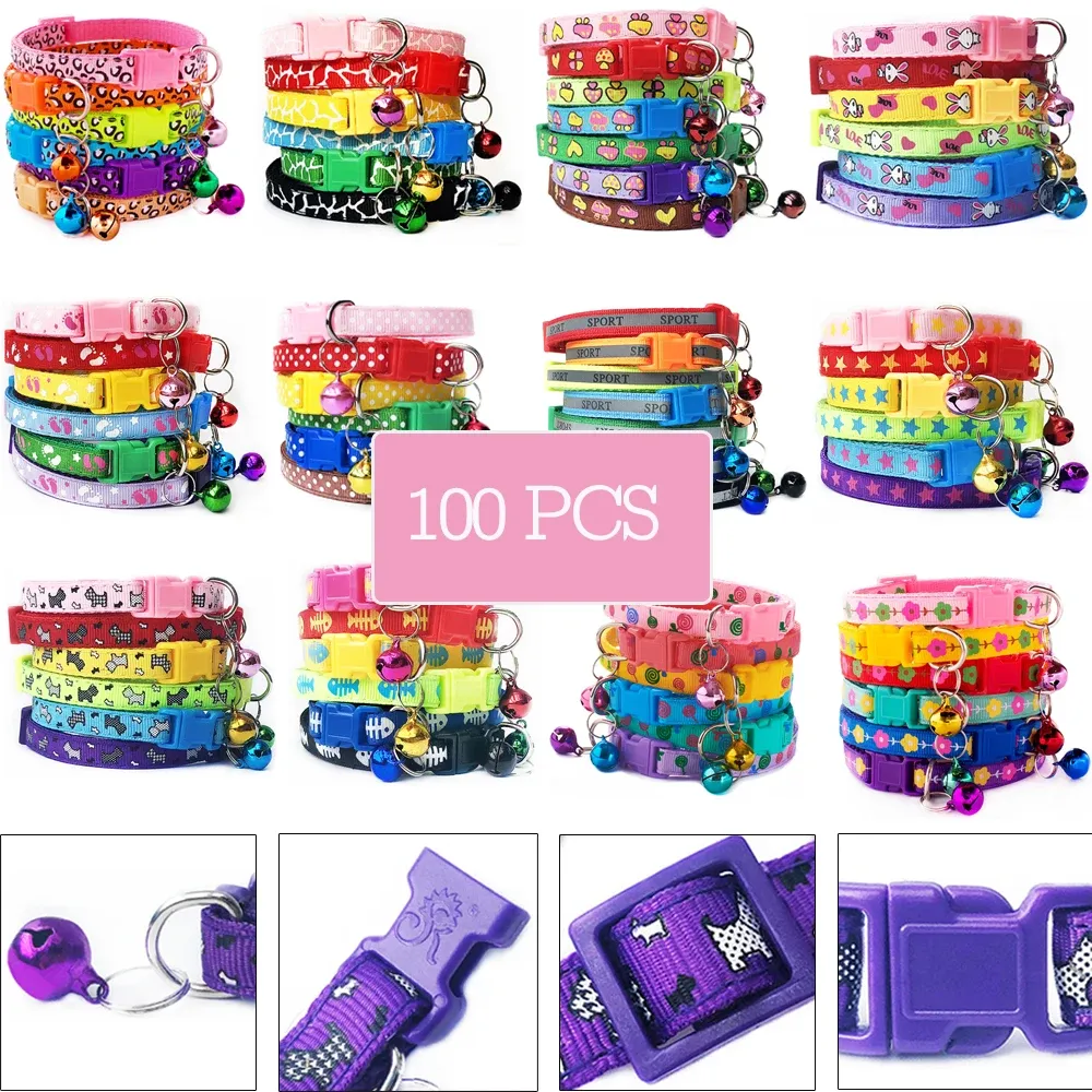 Harnais en gros 100 pièces collier de chien avec cloches réglables chiens de compagnie chats collier chiot chaton lapin sangle de cou Chihuahua accessoires