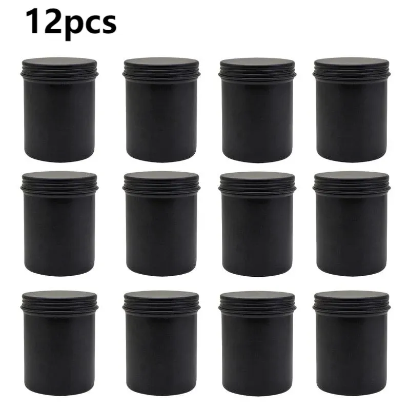 Pots 12 pièces 200ml boîtes de bougies en métal noir boîtes de thé portables bricolage pots de bougies d'aromathérapie faits à la main conteneurs de stockage de crème cosmétique