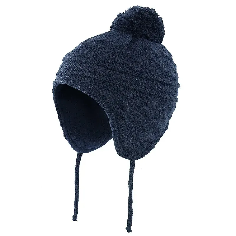 Connectyle – casquette d'hiver en tricot pour bébés garçons et filles, bonnet en forme de crâne, doublure polaire, chapeau pour enfants avec oreillettes et pompon, 240309