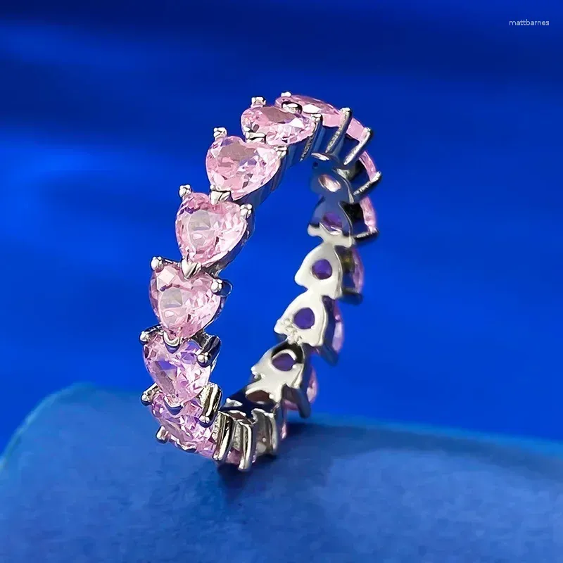 Anillos de racimo SpringLady 925 Plata real 5 5 mm en forma de corazón Cuarzo rosa Laboratorio Anillo de diamante para mujeres Piedras preciosas Banda de boda Joyería fina Regalos