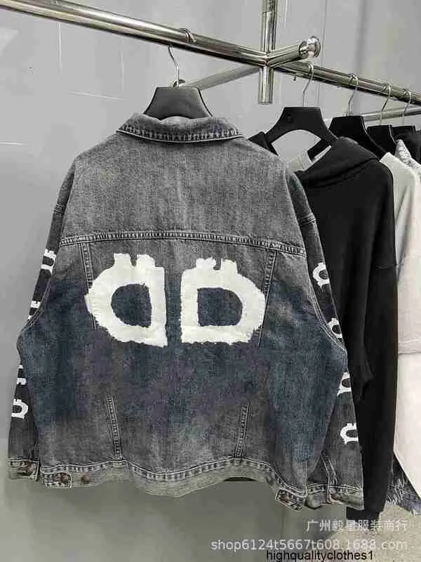 Designer High version autumn and winter sleeve BB graffiti letter B family couple loose casual winter denim jacket for men and women RHTE