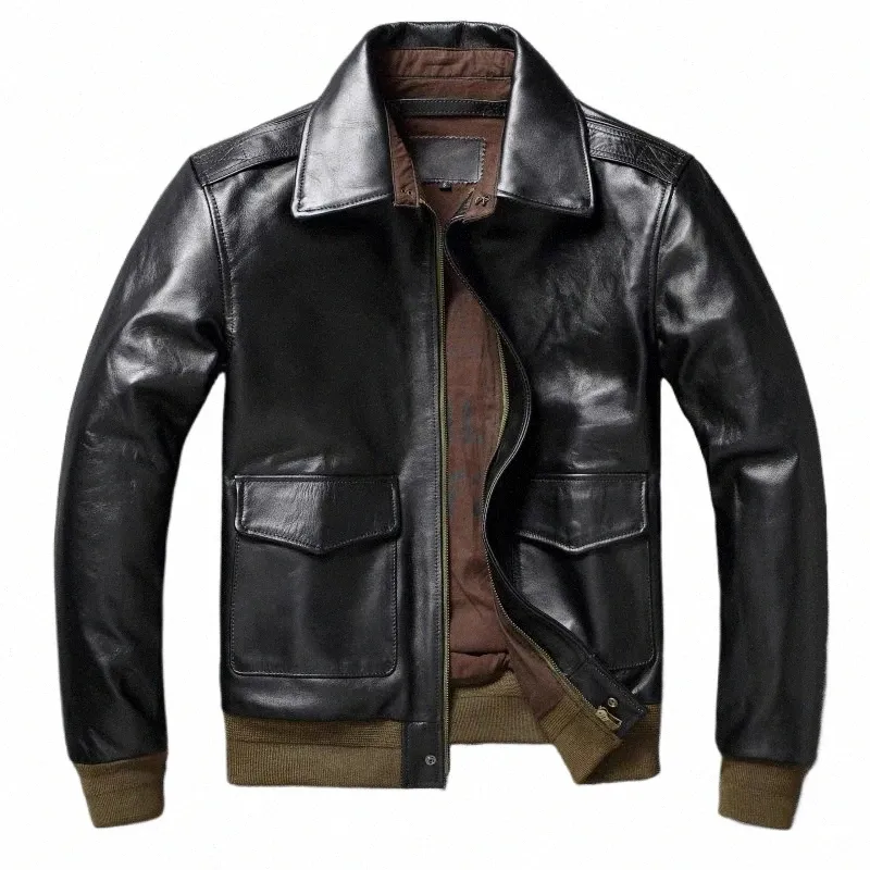 A2 Bomber Jacket Tea Core Horse Cuir Veste de moto recadrée en cuir naturel Manteau ample Veste en cuir militaire pour hommes b5pP #