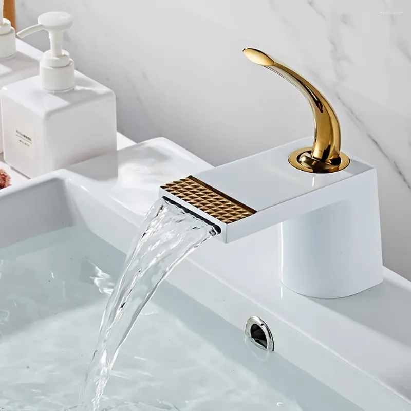 Bathroom Sink Faucets Tianview Brass Waterfall Washbasin Faucet Cold And Countertop Basin Anti-splash Baking Paint Brushed Gold