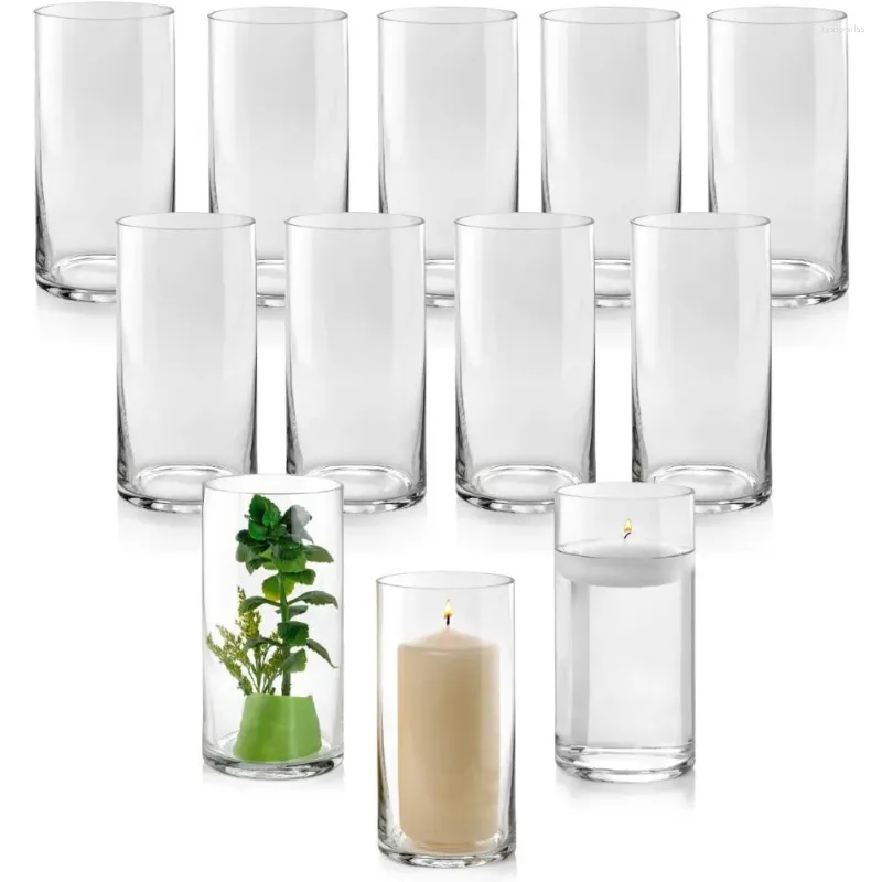 Vases Set Of 12 Glass Cylinder 8 Inch Tall - Multi-use: Pillar Candle For Wedding Decoration Home Room Decor Vase Flower