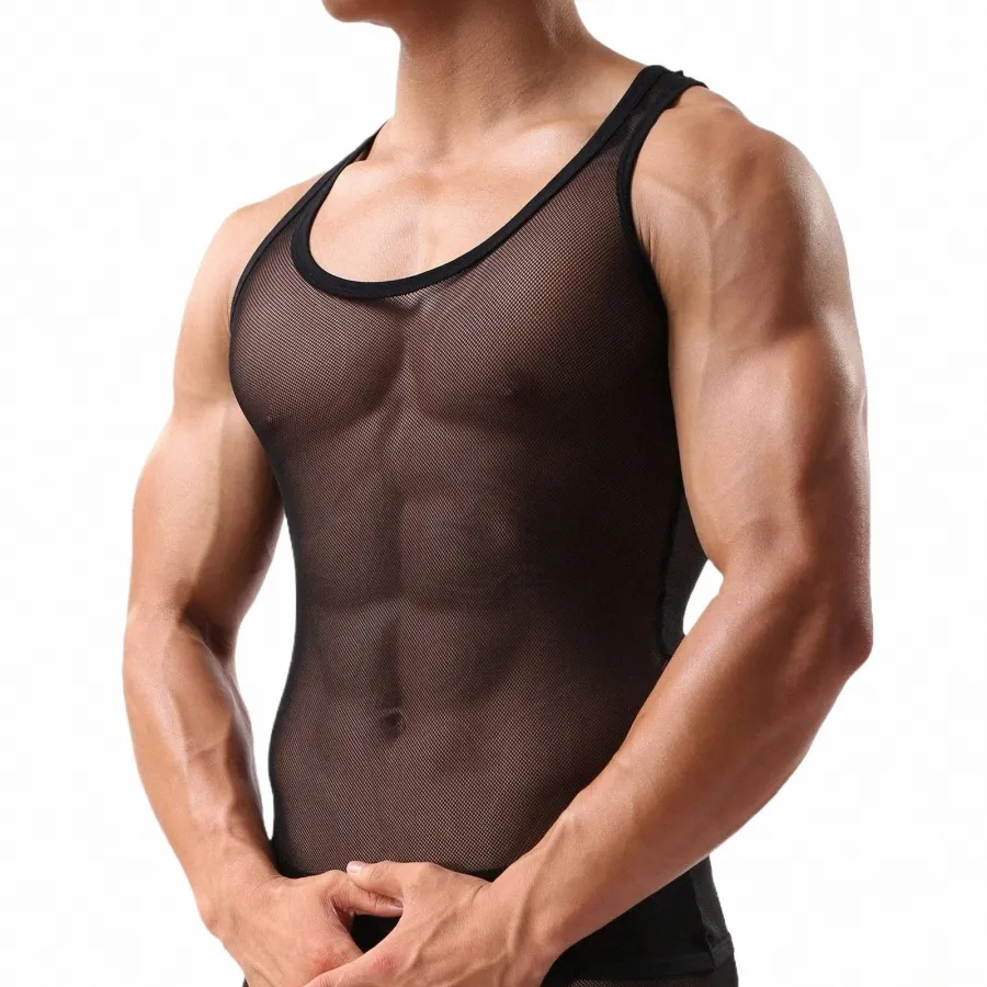 Chaleco Transparente de para hombre, Camiseta sin Mangas Ultrafina y przemijający, ropa wnętrza sexy t022#