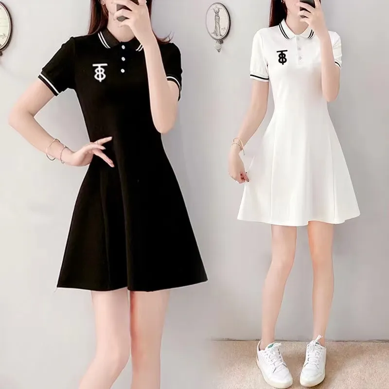 Here comes the women's oversized high-end clothing, summer age reduction and weight loss mm sports dress, waist up A-line skirt, fat sister slim fit POLO short sleeved