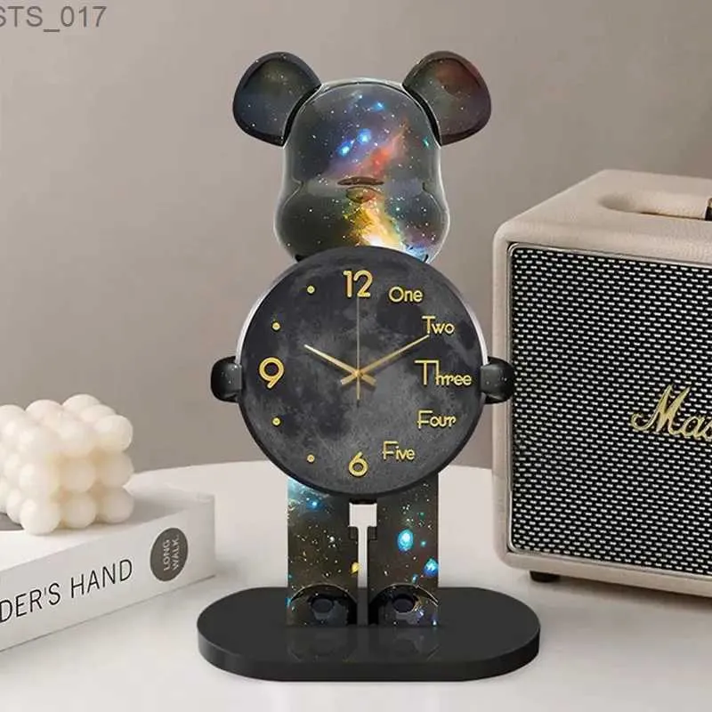 Novelty Items Creative Bearbrick Clock Cartoon Bear Brick Desk Clock Bedroom Silent Clock Desktop Decoration Modern Living Room Home DecorationL2403