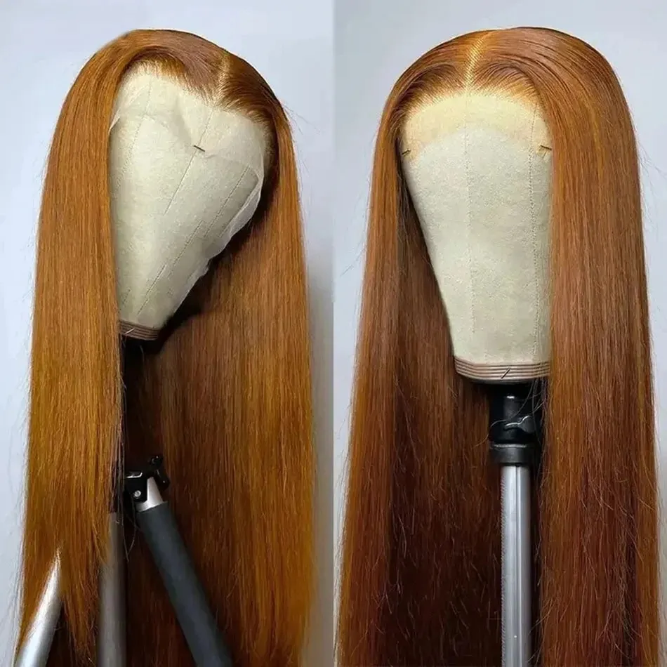 Ginger 13x4 HD en dentelle Pernues avant pré-cueillettes de la dentelle à cheveux humains avant perruques pour les cheveux de cheveux humains colorés raides poils de bébé