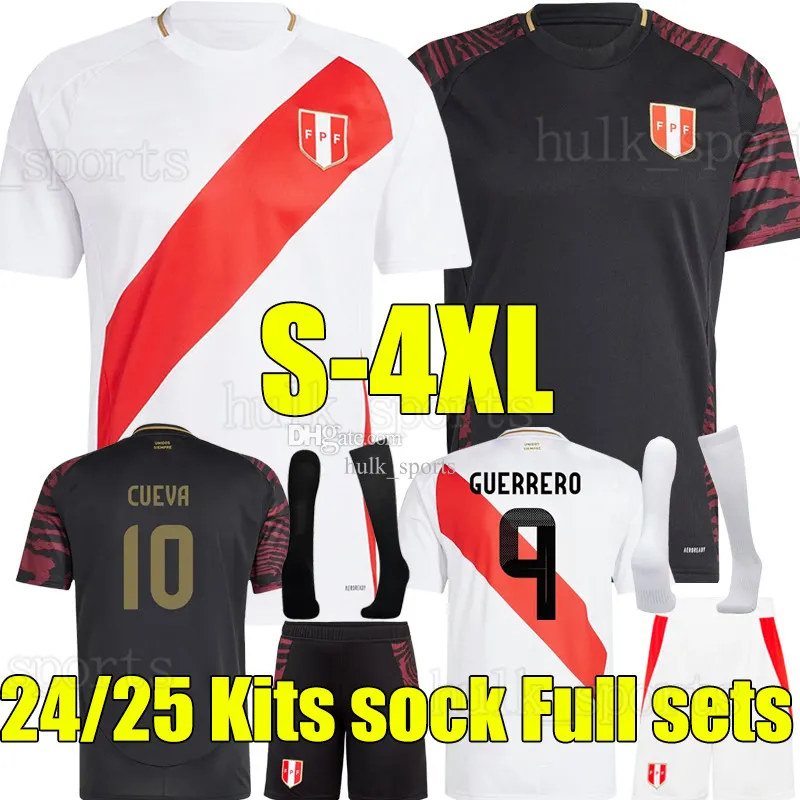 4xl 2024 Peru Soccer Jerseys 24/25 Home Away Seleccion Peruana Pineau Aquino Cuevas Cartagena Abram Men Kits Kits Sock Comple