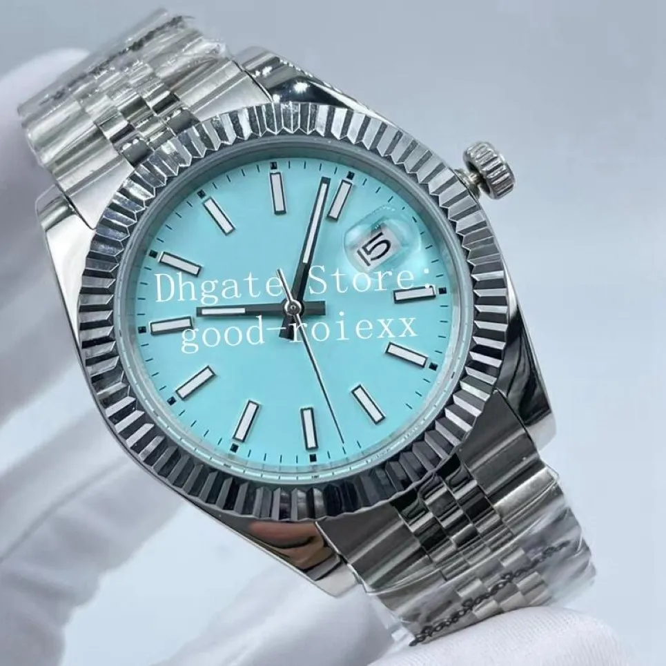 41mm Uhren Männer beobachten Herren automatisch 2813 Asia Turquoise Blau Silber Rhodiumgrau Wimbledon Date Jubiläumsarmband Uhren 126334 2748