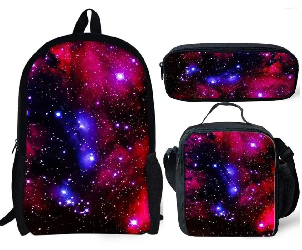 Rugzak mode jeugdige starry sky 3d print 3 stcs/set student reist bags laptop daypack lunch tas potlood kas