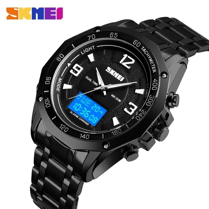 Skmei Fashion Sport Watch Men Digital Wrists Wrists Double Display Affichage Affichage Luminal Silver Black Couleurs Relogie Masculino 1504277B