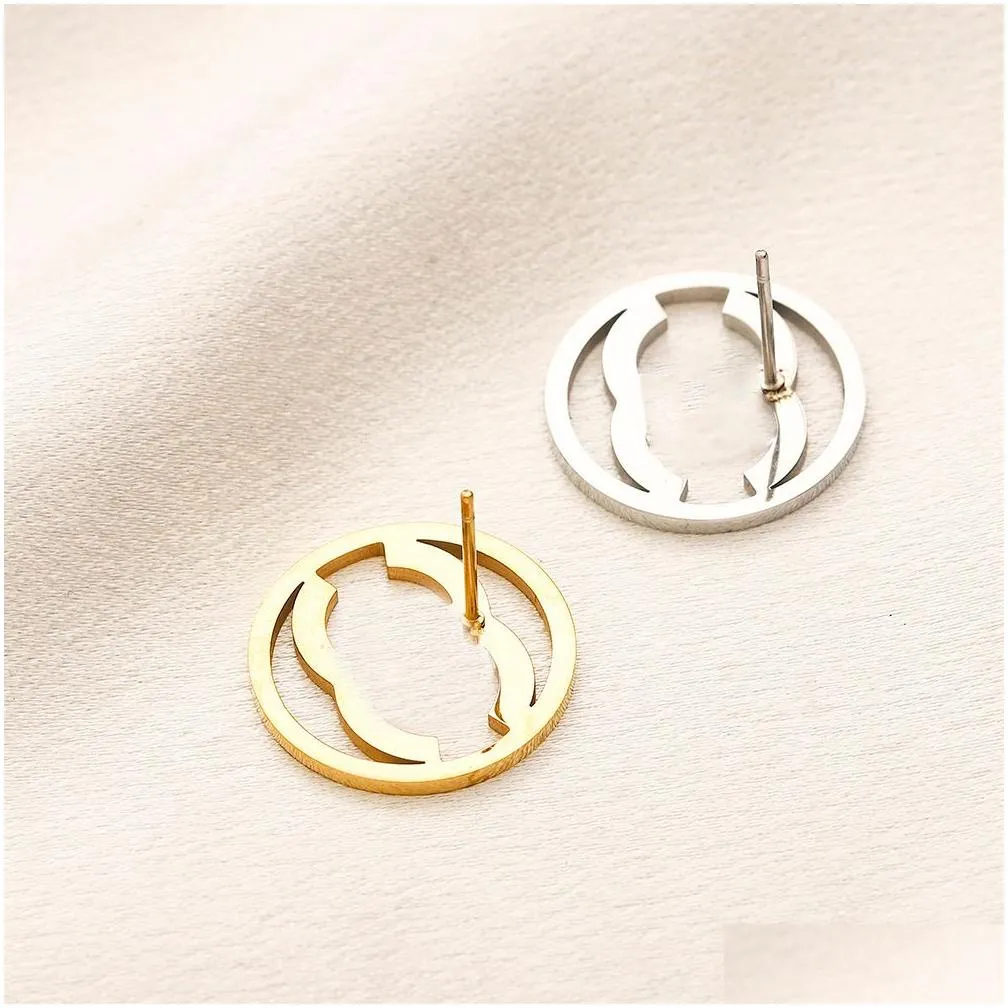 classic brand letter charm round earrings luxury designer stud earrings elegant famous women jewelry earrings gift couple 18k gold plated 925 silver