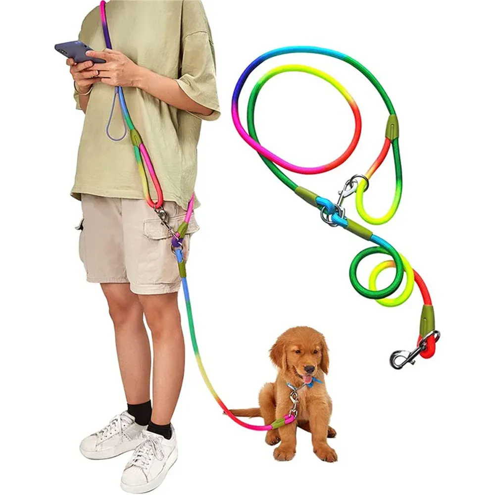 Laisses Laisse d'épaule pour chien Taille réglable Convertible Main libre Bandoulière sur l'épaule Double Fournitures pour chiens Laisse d'entraînement Multicolore