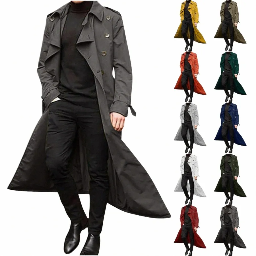 Hommes Automne Et Hiver Lg Trench-Coat Double Boutonnage Manteaux Ceinture Veste Lâche Manteau Hommes Hommes S Anorak Veste r8kQ #