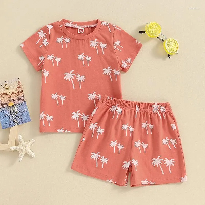 Clothing Sets 1-4years Toddler Boys Summer Shorts Short Sleeve Crewneck Tops Tropical Tree Print Infant