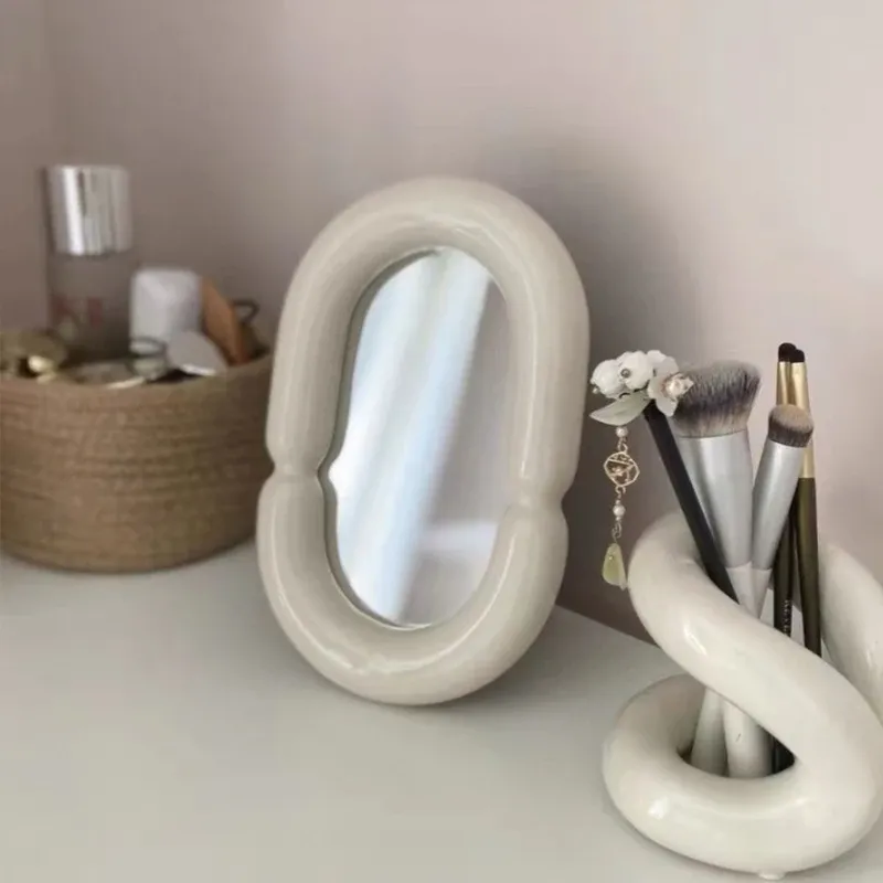 Mirrors Ins Desktop Mirror Oval Makeup Mirrors Irregular Decorative Mirror Dormitory Cosmetic Mirror For Woman Living Room Decor