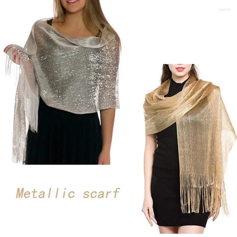 Lenços Espumante Cachecol Metálico Mulheres Vestido de Noite Xale Borla Ouro Prata Brilhante Festa Xales Nupcial Dama de Honra Casamento Boleros Wraps