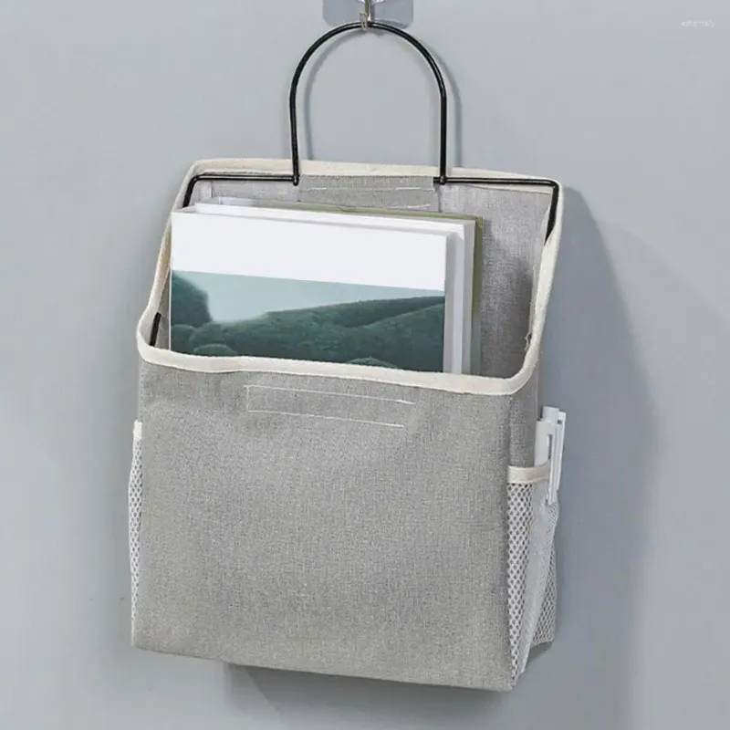 Storage Bags Soft Material Bedside Organizer Capacity Cotton Linen Hanging Bag With Mesh Pocket For Dorm Room Glasses