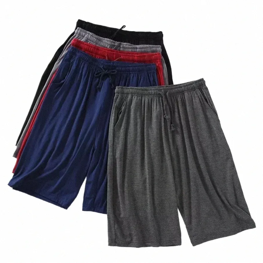 Plus la taille 7XL 8XL Shorts de sommeil décontractés pour hommes Casual Modal Pyjamas pour hommes Shorts d'été doux cinq points Cott Shorts de plage mâle F1FC #