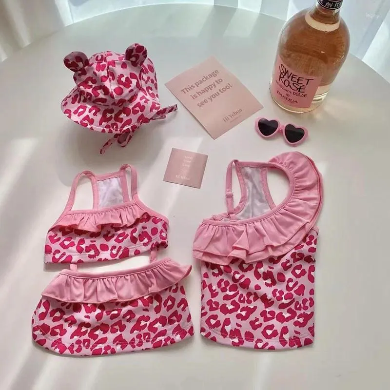 Cão vestuário verão rosa leopardo impressão maiô gato transformação roupa com touca de natação uma peça sling bikini roupas filhote de cachorro colete